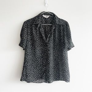 Vintage Sheer Button-up Short Puff Sleeve Blouse